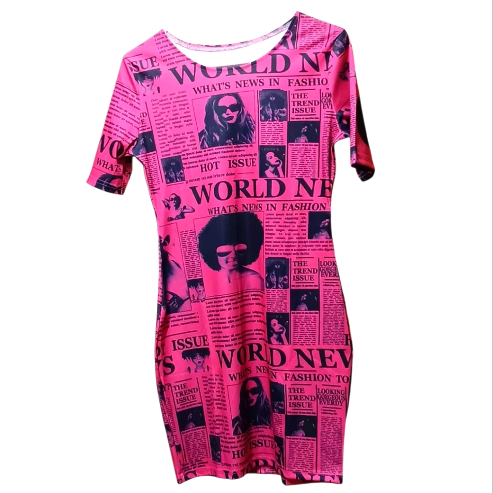 Magazine Graphic Print Dress NWOT